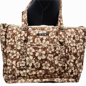 JU-JU-BE Oversized Neutral Hibiscus Print Diaper Bag with Shoulder Strap